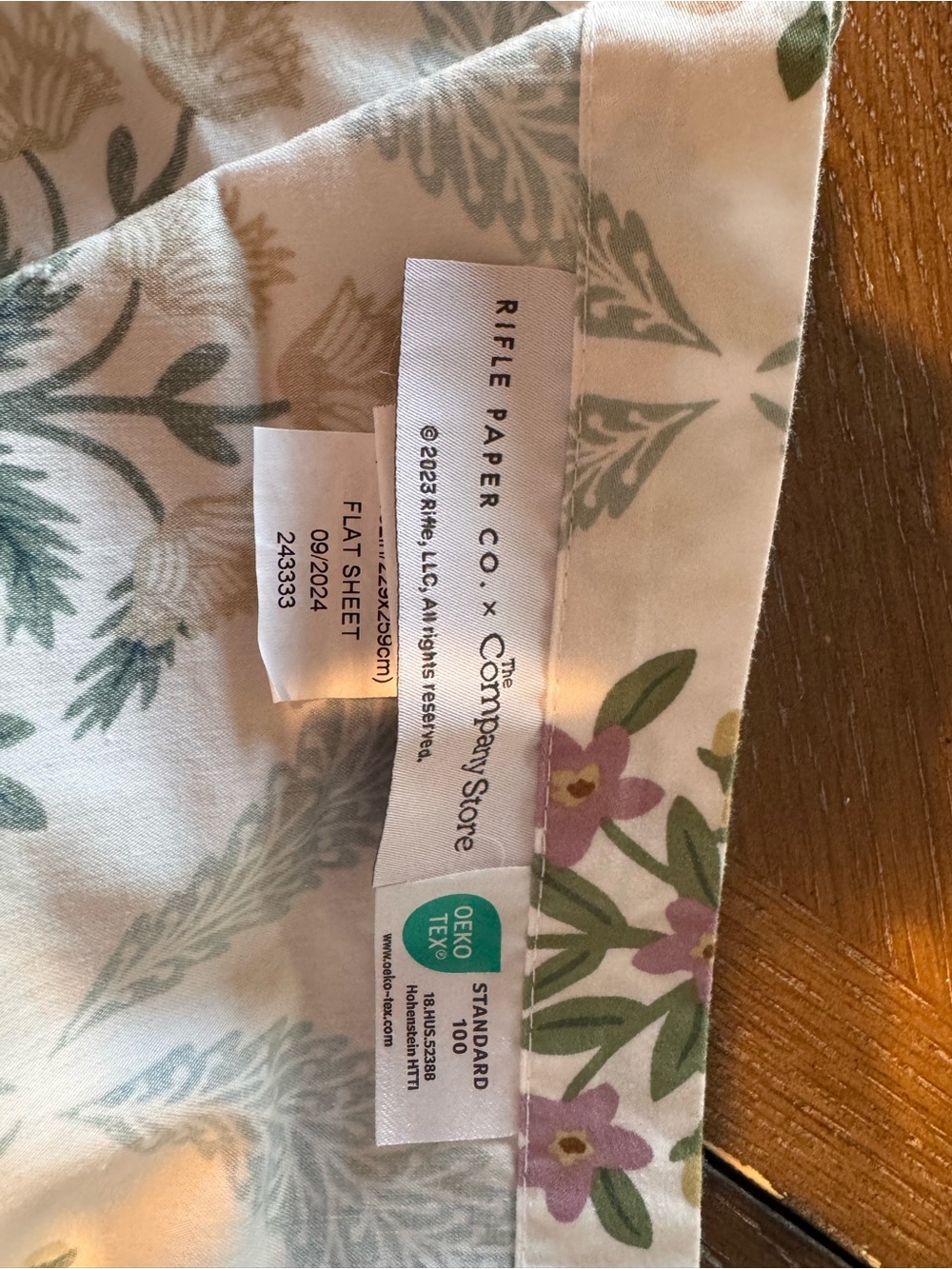 Rifle Paper Co. Floral Cotton Sheet in Soft Green and Lavender
